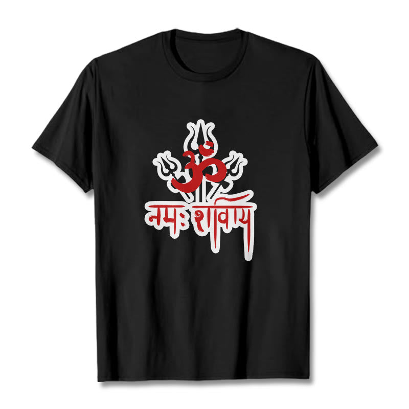 Maglietta in cotone con Buddha Stones OM NAMAH SHIVAYA Three Tridents - Nero - 2XL - image 1