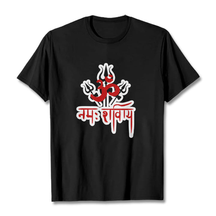 Maglietta in cotone con Buddha Stones OM NAMAH SHIVAYA Three Tridents - Nero - 2XL - image 1