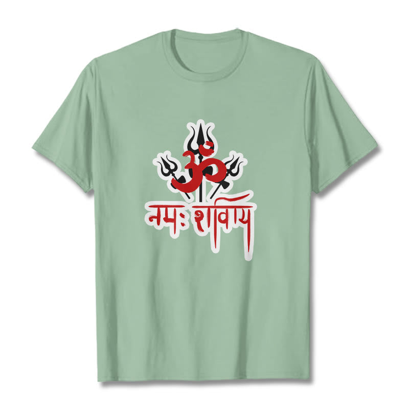 Maglietta in cotone con Buddha Stones OM NAMAH SHIVAYA Three Tridents - Verde pallido - 2XL - image 16