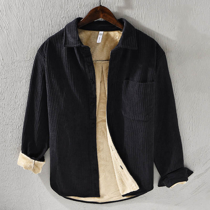Camicia comoda in velluto a coste con fodera in pile a maniche lunghe da uomo Buddha Stones con tasca