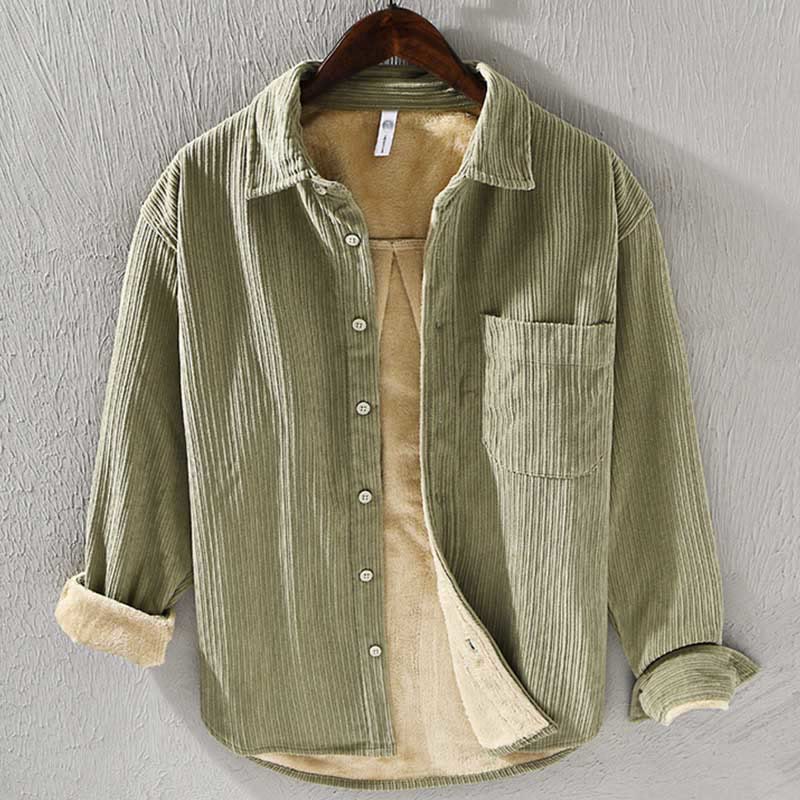 Camicia comoda in velluto a coste con fodera in pile a maniche lunghe da uomo Buddha Stones con tasca