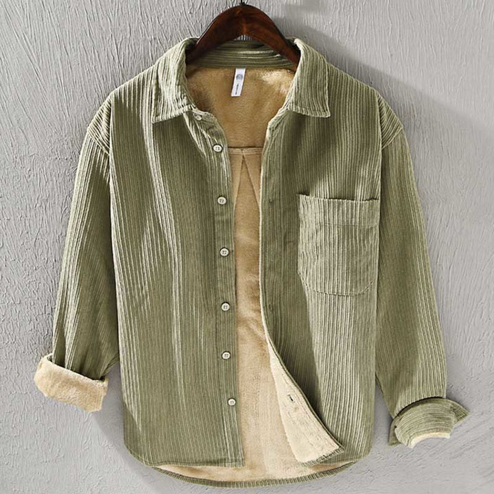 Camicia comoda in velluto a coste con fodera in pile a maniche lunghe da uomo Buddha Stones con tasca