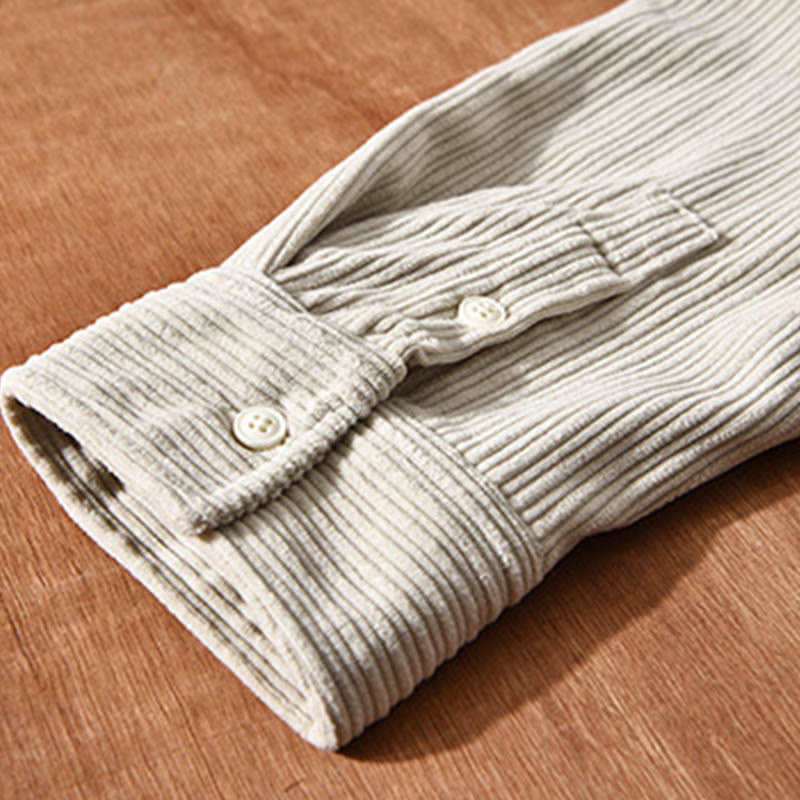 Camicia comoda in velluto a coste con fodera in pile a maniche lunghe da uomo Buddha Stones con tasca - image 6