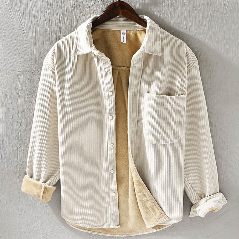 Camicia comoda in velluto a coste con fodera in pile a maniche lunghe da uomo Buddha Stones con tasca - Beige - US/UK/AU40, EU50 (3XL) - image 0