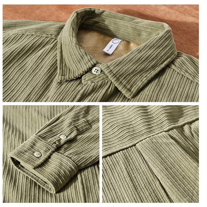 Camicia comoda in velluto a coste con fodera in pile a maniche lunghe da uomo Buddha Stones con tasca - image 14