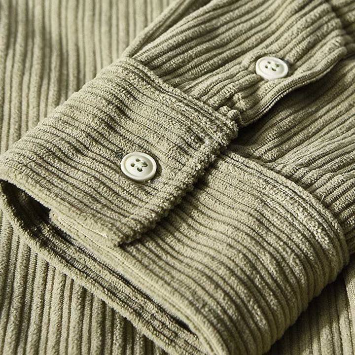 Camicia comoda in velluto a coste con fodera in pile a maniche lunghe da uomo Buddha Stones con tasca