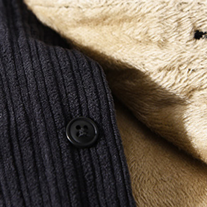 Camicia comoda in velluto a coste con fodera in pile a maniche lunghe da uomo Buddha Stones con tasca