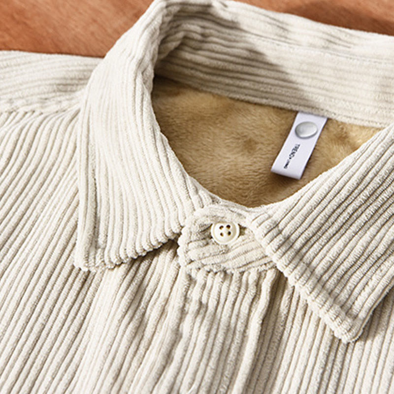 Camicia comoda in velluto a coste con fodera in pile a maniche lunghe da uomo Buddha Stones con tasca - image 3