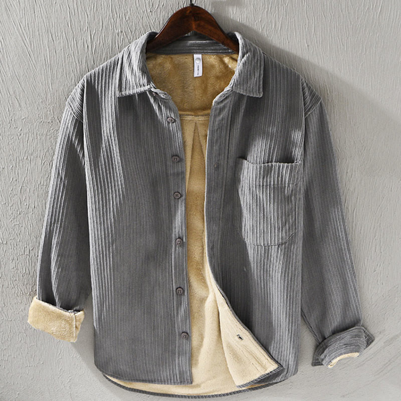 Camicia comoda in velluto a coste con fodera in pile a maniche lunghe da uomo Buddha Stones con tasca - Grigio scuro - US/UK/AU40, EU50 (3XL) - image 10