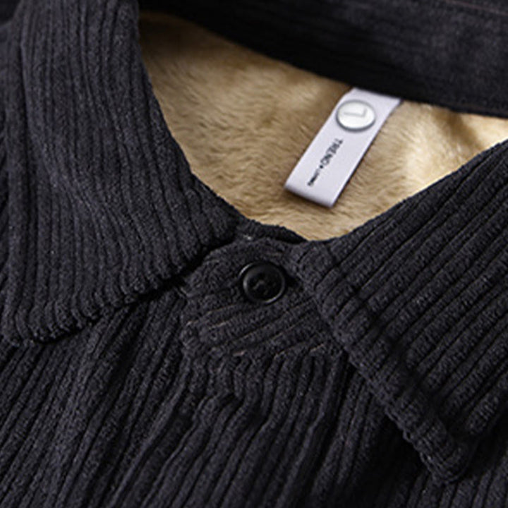 Camicia comoda in velluto a coste con fodera in pile a maniche lunghe da uomo Buddha Stones con tasca