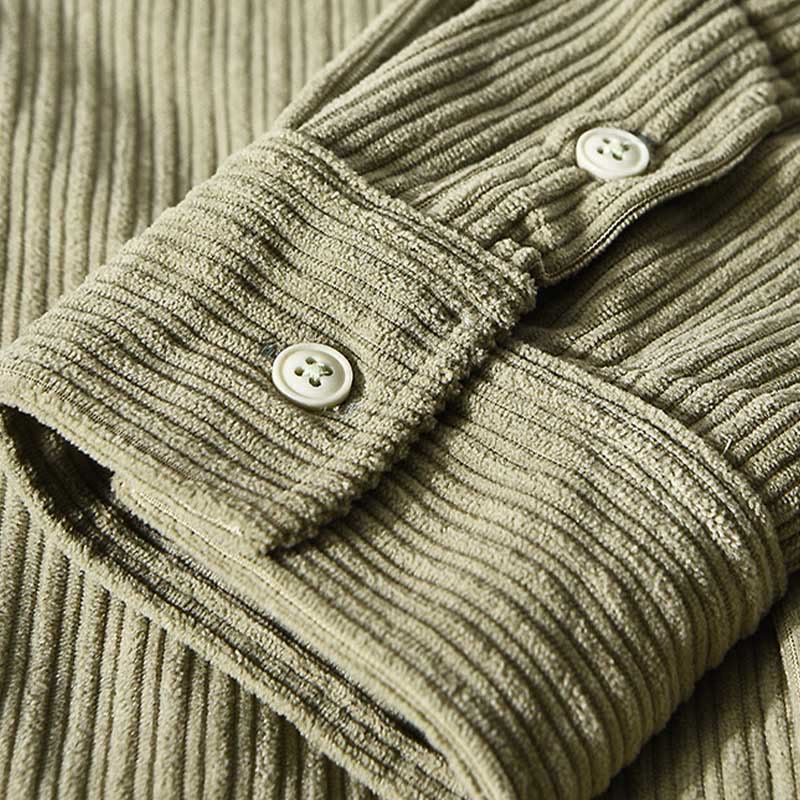 Camicia comoda in velluto a coste con fodera in pile a maniche lunghe da uomo Buddha Stones con tasca - image 15