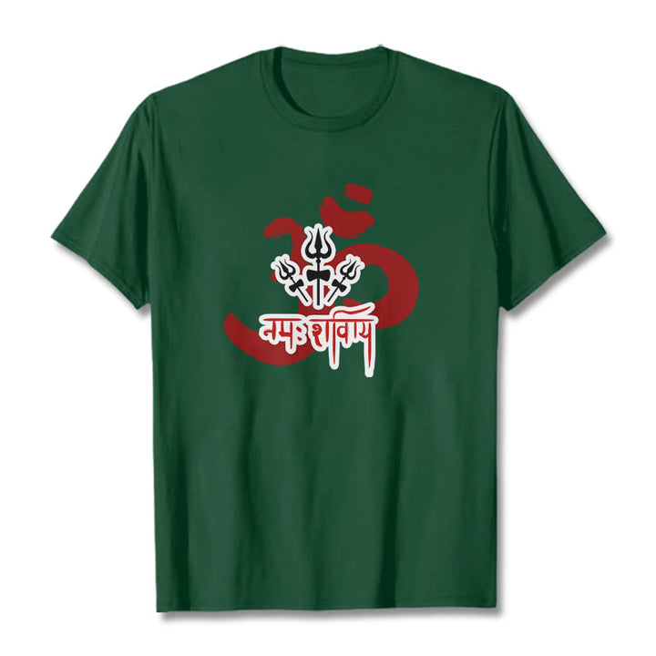 Maglietta in cotone con tre piccoli tridenti Buddha Stones OM NAMAH SHIVAYA - Verde foresta - 2XL - image 4