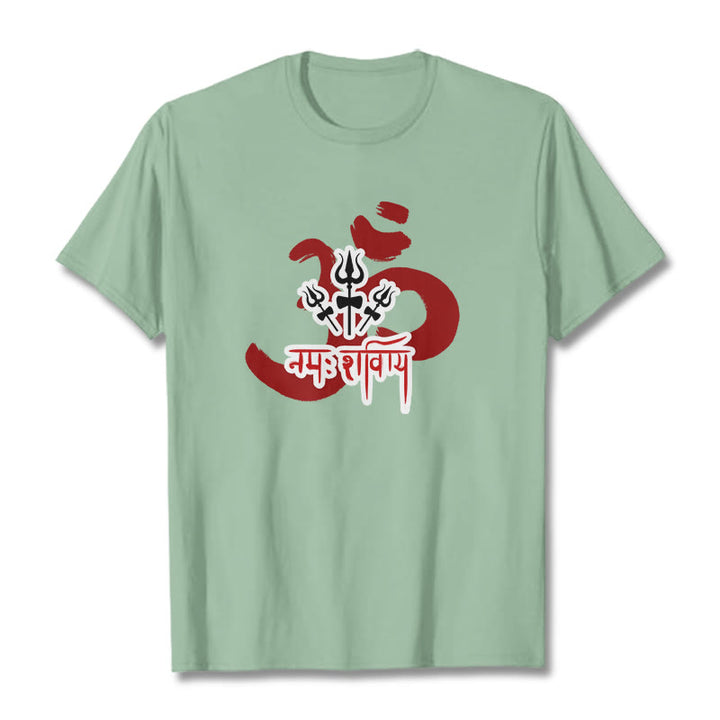 Maglietta in cotone con tre piccoli tridenti Buddha Stones OM NAMAH SHIVAYA - Verde pallido - 2XL - image 6