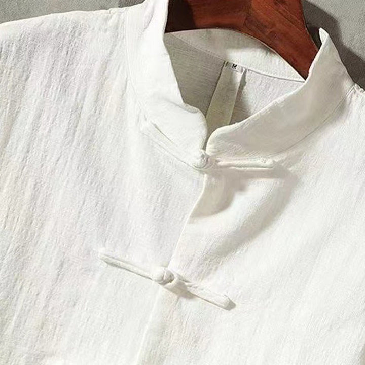 Camicia a maniche lunghe da uomo Buddha Stones Tang con bottone a rana e tasca, colletto alla coreana, comoda camicia in lino - image 3