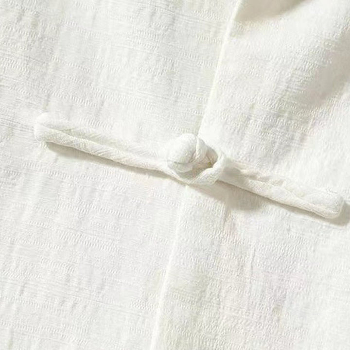 Camicia a maniche lunghe da uomo Buddha Stones Tang con bottone a rana e tasca, colletto alla coreana, comoda camicia in lino