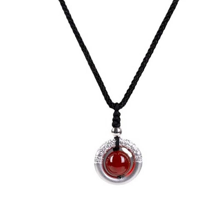Collana con ciondolo a forma di fibbia della pace in agata rossa in argento sterling 999 con Buddha Stones e benedizione