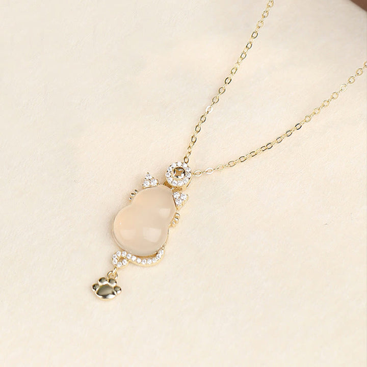 Collana con ciondolo di protezione per gatti, in argento sterling 925, oro 14k, giada bianca e zucca , Buddha Stones - Oro 14K - image 9
