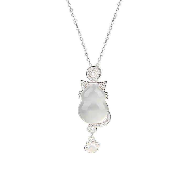 Collana con ciondolo di protezione per gatti in giada bianca e zucca, placcata in argento sterling 925 e oro 14k, con Buddha Stones - image 1