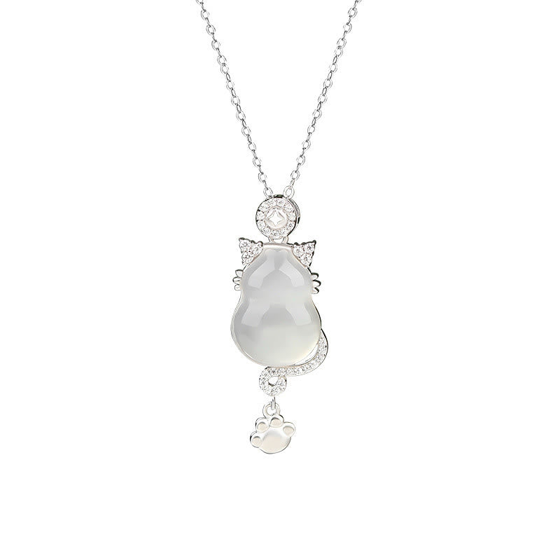Collana con ciondolo di protezione per gatti, in argento sterling 925, oro 14k, giada bianca e zucca , Buddha Stones - image 2