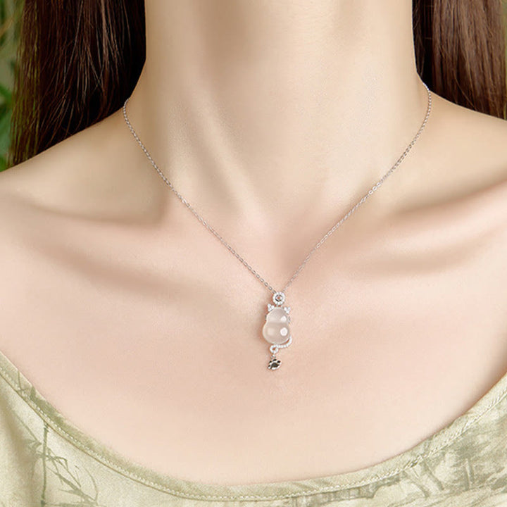 Collana con ciondolo di protezione per gatti, in argento sterling 925, oro 14k, giada bianca e zucca , Buddha Stones - image 3