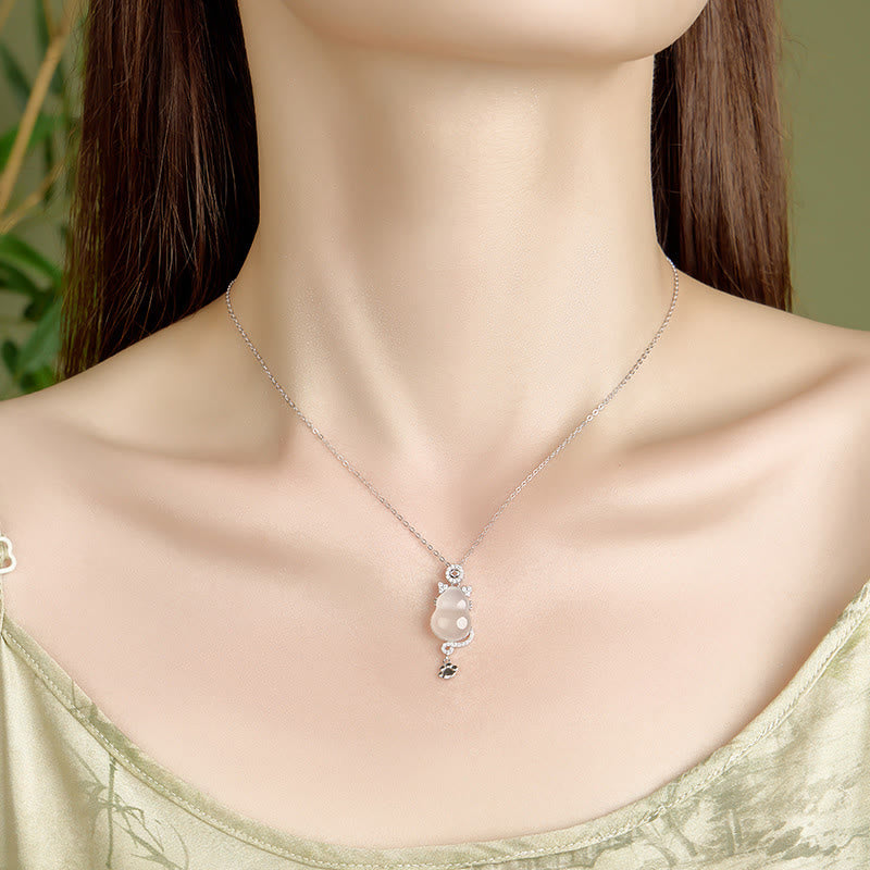 Collana con ciondolo di protezione per gatti, in argento sterling 925, oro 14k, giada bianca e zucca , Buddha Stones - image 4
