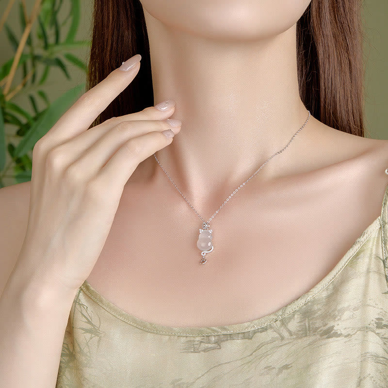Collana con ciondolo di protezione per gatti, in argento sterling 925, oro 14k, giada bianca e zucca , Buddha Stones - image 8