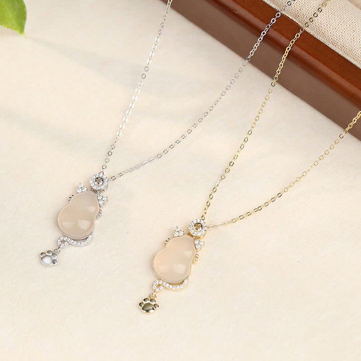 Collana con ciondolo di protezione per gatti, in argento sterling 925, oro 14k, giada bianca e zucca , Buddha Stones - image 10