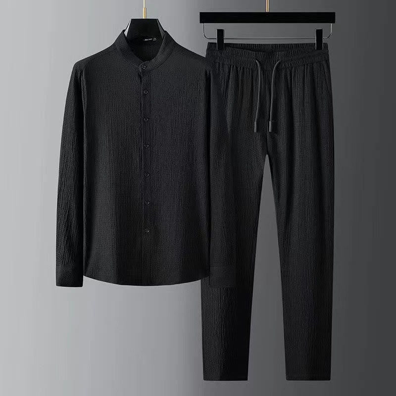 Set di pantaloni a maniche lunghe in tinta unita Buddha Stones , abbigliamento da uomo - Nero - US/UK/AU44, EU54 (4XL) - image 0
