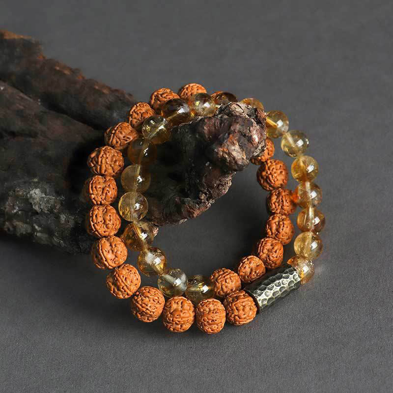 Braccialetto a doppio giro con protezione dei semi di Bodhi, citrino, sandalo e Buddha Stones