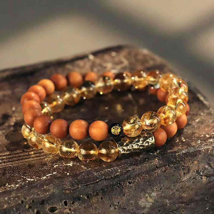 Braccialetto a doppio giro con protezione dei semi di Bodhi, citrino, sandalo e Buddha Stones