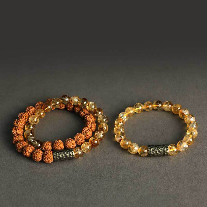 Braccialetto a doppio giro con protezione dei semi di Bodhi, citrino, sandalo e Buddha Stones