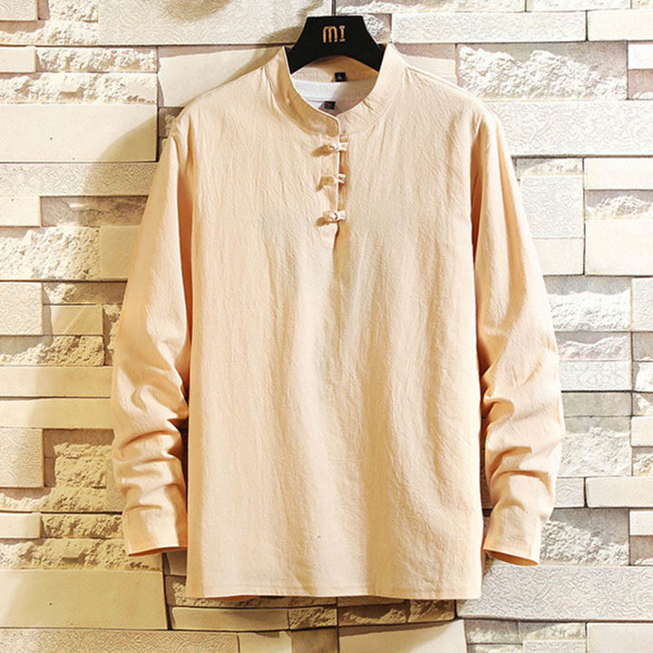 Buddha Stones Tang Suit Camicia a maniche lunghe con bottoni a forma di rana, pantaloni, in cotone, da uomo, colore puro