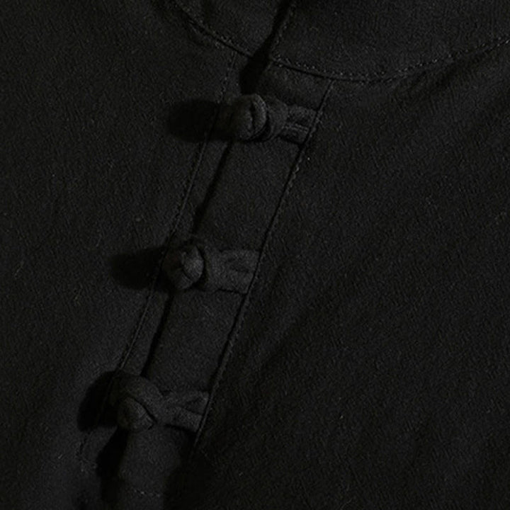 Buddha Stones Tang Suit Camicia a maniche lunghe con bottoni a forma di rana, pantaloni, in cotone, da uomo, colore puro