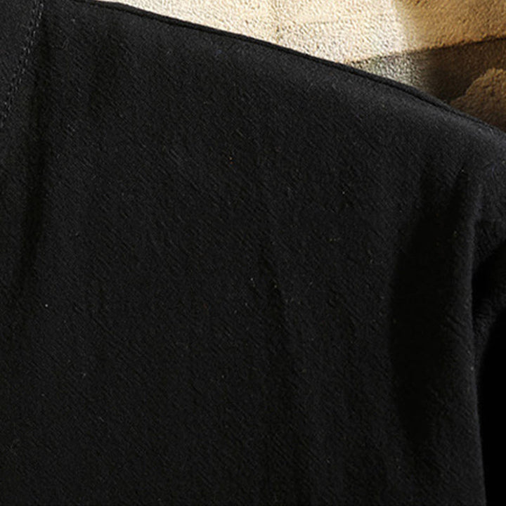 Buddha Stones Tang Suit Camicia a maniche lunghe con bottoni a forma di rana, pantaloni, in cotone, da uomo, colore puro