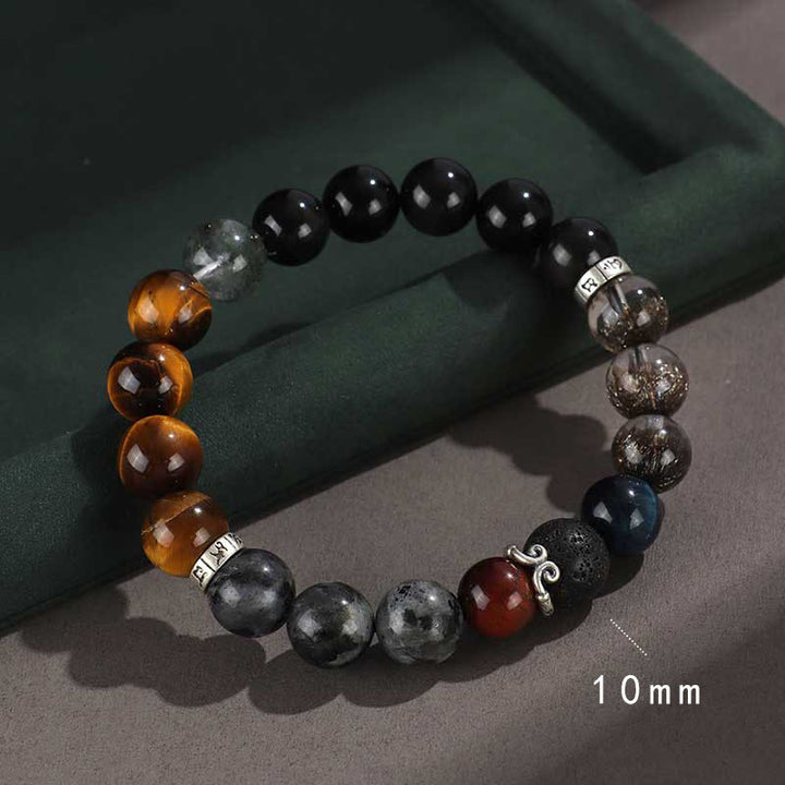 Buddha Stones 925 Sterling Silver Onice Nero Oro Lucente Ossidiana Roccia Lavica Occhio di Tigre Sei Vere Parole Bracciale Protezione Ricchezza - Incantesimo di tensione (circonferenza del polso 14-16 cm) - image 4