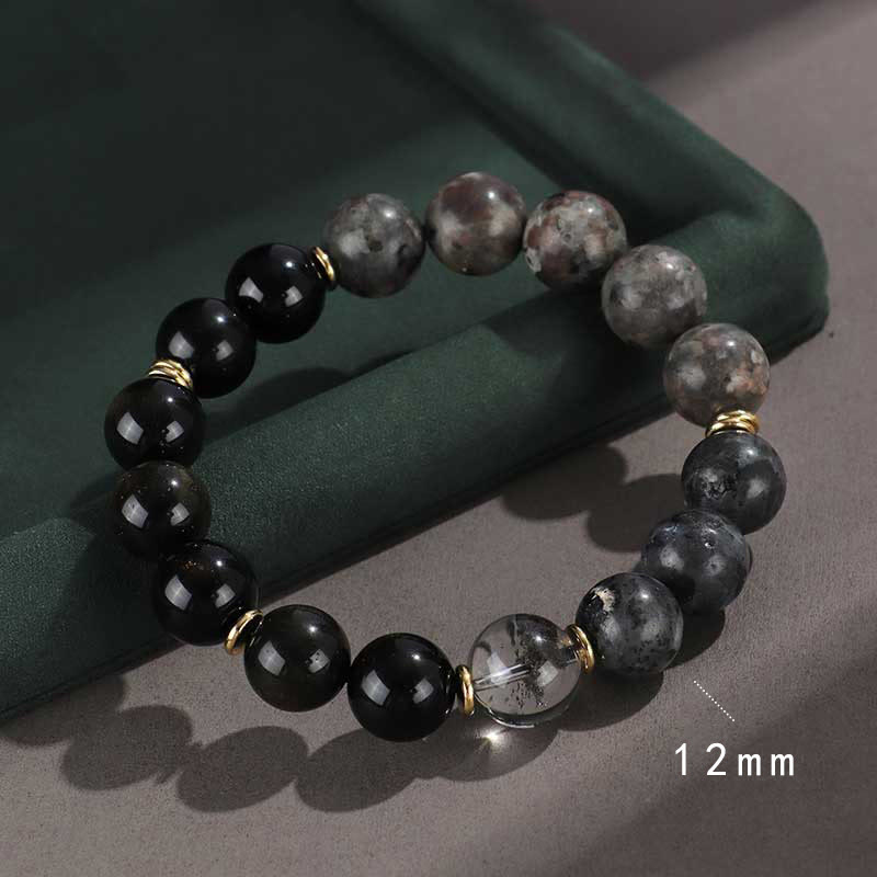 Buddha Stones 925 Sterling Silver Onice Nero Oro Lucente Ossidiana Roccia Lavica Occhio di Tigre Sei Vere Parole Bracciale Protezione Ricchezza - Onice nero (circonferenza del polso 14-16 cm) - image 1