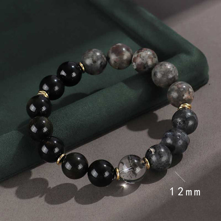 Buddha Stones 925 Sterling Silver Onice Nero Oro Lucente Ossidiana Roccia Lavica Occhio di Tigre Sei Vere Parole Bracciale Protezione Ricchezza