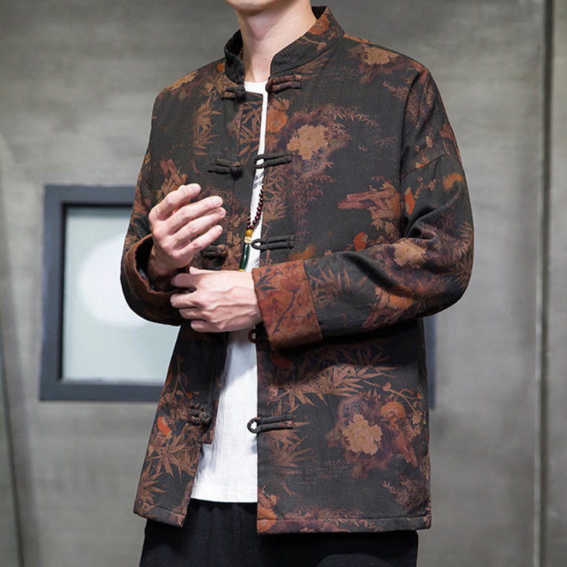Buddha Stones Frog-Button Cinese Tang Suit Camicia Lunga Cotone Uomo Giacca Abbigliamento - image 3
