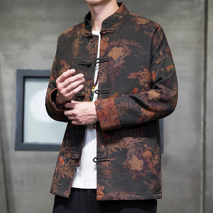 Buddha Stones Frog-Button Cinese Tang Suit Camicia Lunga Cotone Uomo Giacca Abbigliamento - image 3