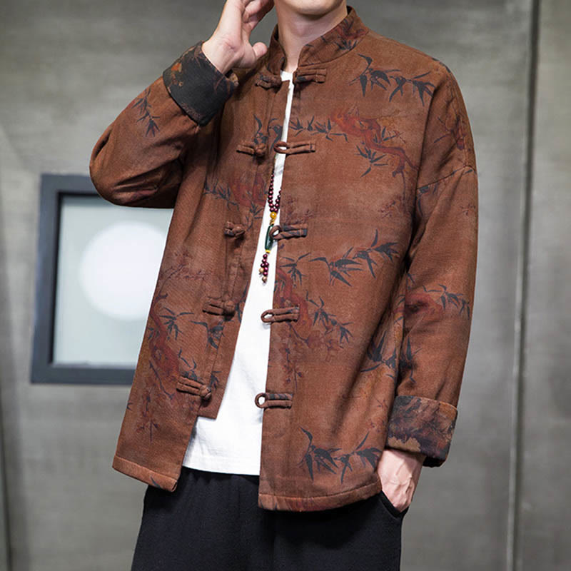 Buddha Stones Frog-Button Cinese Tang Suit Camicia Lunga Cotone Uomo Giacca Abbigliamento - image 10