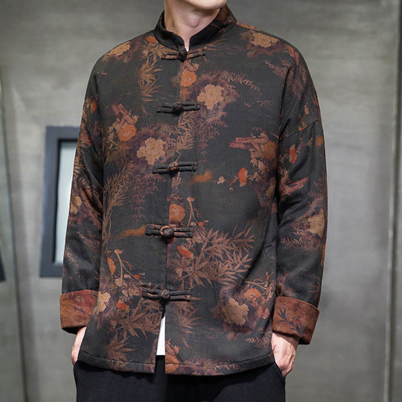 Buddha Stones Frog-Button Cinese Tang Suit Camicia Lunga Cotone Uomo Giacca Abbigliamento - image 1