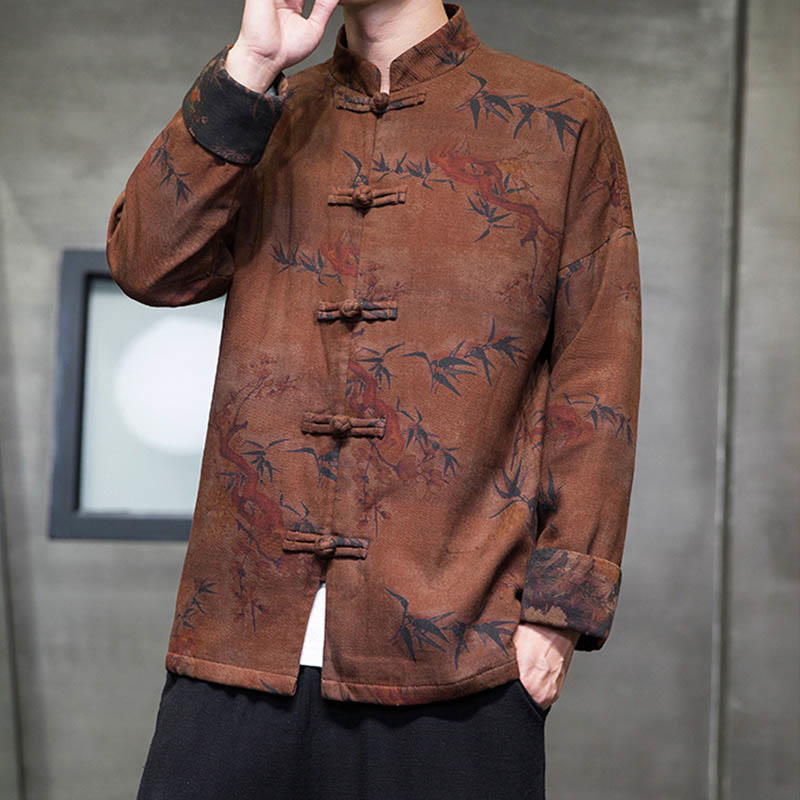 Buddha Stones Frog-Button Cinese Tang Suit Camicia Lunga Cotone Uomo Giacca Abbigliamento - image 13