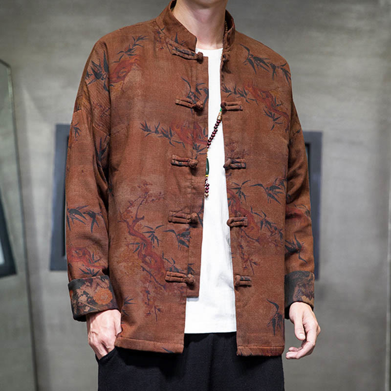 Buddha Stones Frog-Button Cinese Tang Suit Camicia Lunga Cotone Uomo Giacca Abbigliamento - image 19