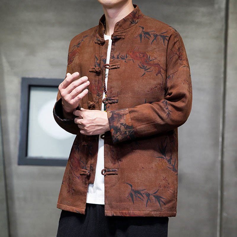 Buddha Stones Frog-Button Cinese Tang Suit Camicia Lunga Cotone Uomo Giacca Abbigliamento - image 19