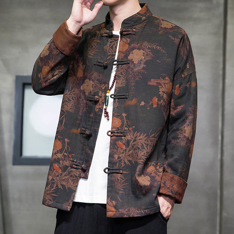 Buddha Stones Frog-Button Cinese Tang Suit Camicia Lunga Cotone Uomo Giacca Abbigliamento - image 9