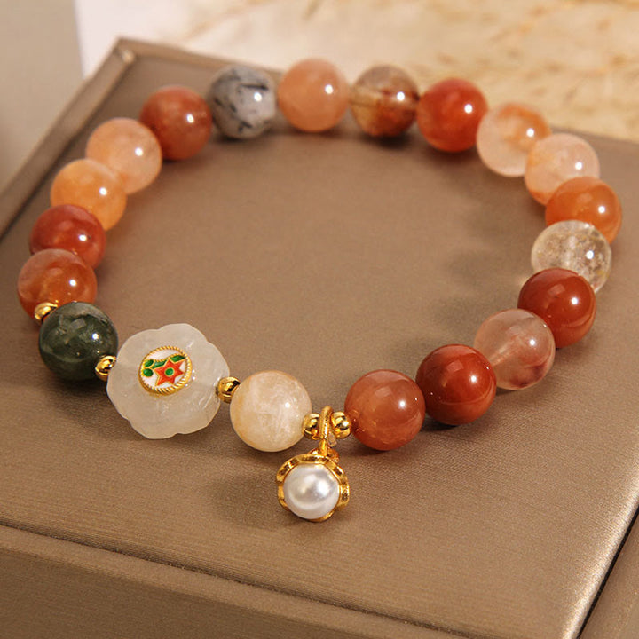 Braccialetto della fortuna di perle di giada bianca di Hetian di cristallo naturale di Fu Lu Shou Buddha Stones