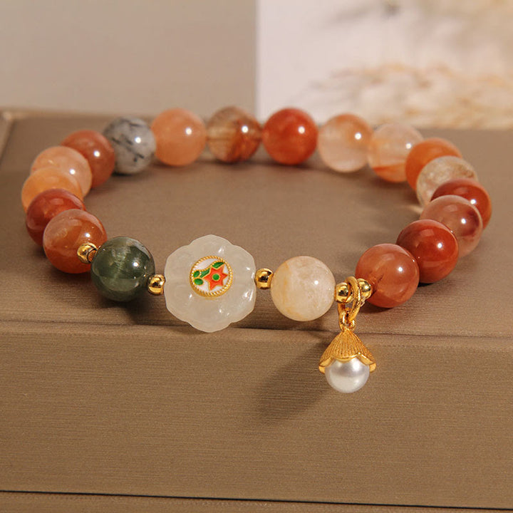 Braccialetto della fortuna di perle di giada bianca di Hetian di cristallo naturale di Fu Lu Shou Buddha Stones