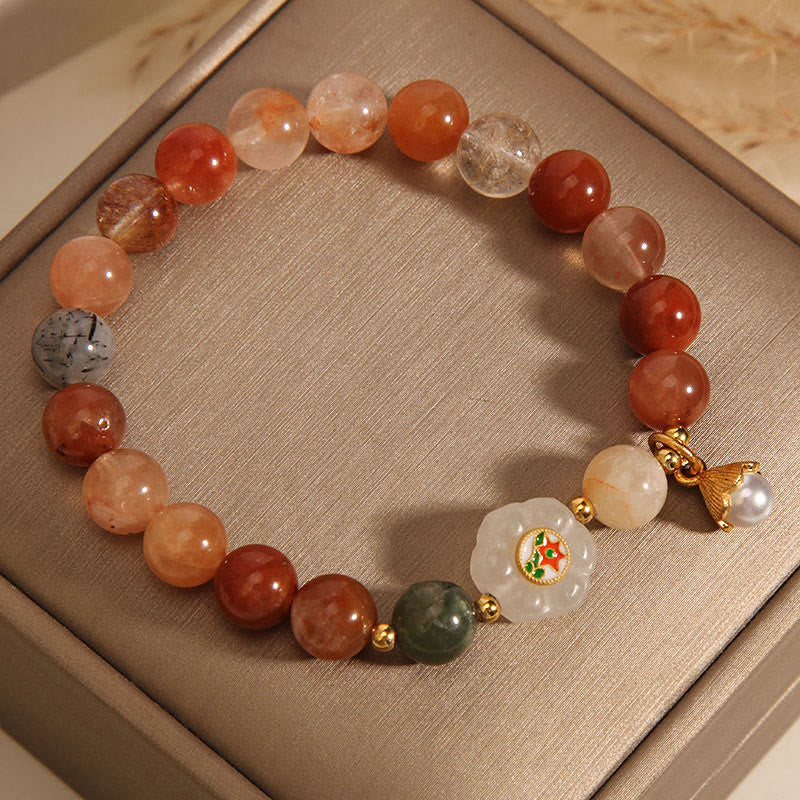 Braccialetto della fortuna di perle di giada bianca di Hetian di cristallo naturale di Fu Lu Shou Buddha Stones
