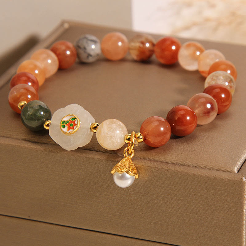 Braccialetto della fortuna di perle di giada bianca di Hetian di cristallo naturale di Fu Lu Shou Buddha Stones