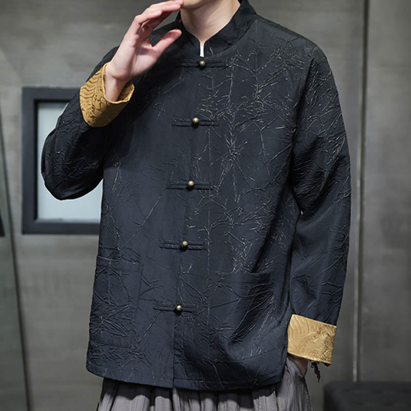 Buddha Stones Tang Suit Casual Frog-bottoni Manica Lunga Nylon Giacca Camicia Uomo Abbigliamento - image 3